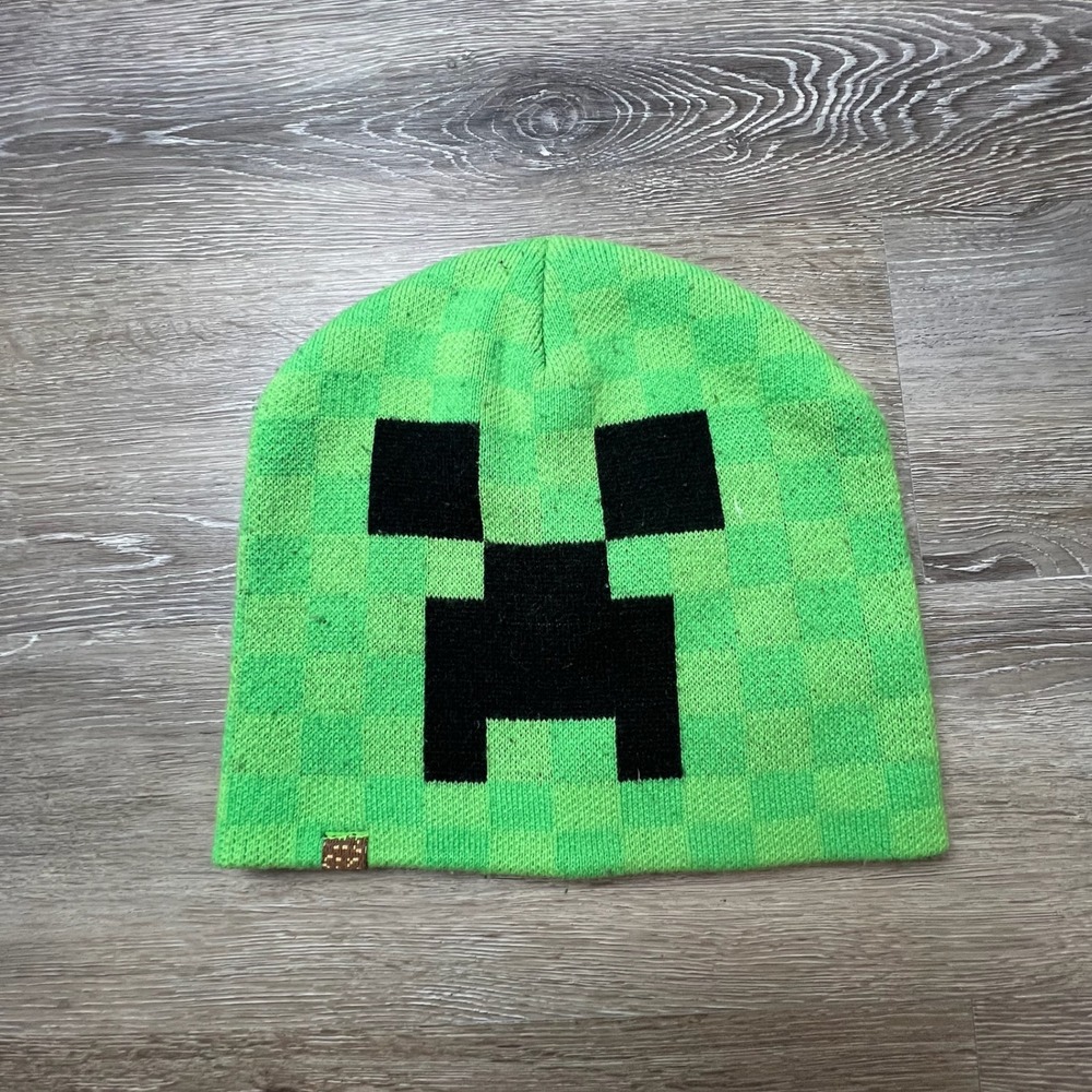 Jinx Minecraft Creeper Beanie Unisex OS Green Checkered Pixel Gamer‎ Knit Hat